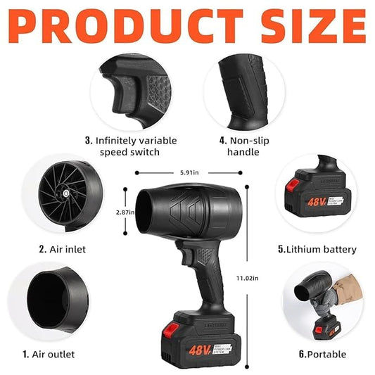 48V Cordless Professional Turbo Jet Fan – High-Power Brushless Motor Air Blower for Car, Home & Workshop Cleaning