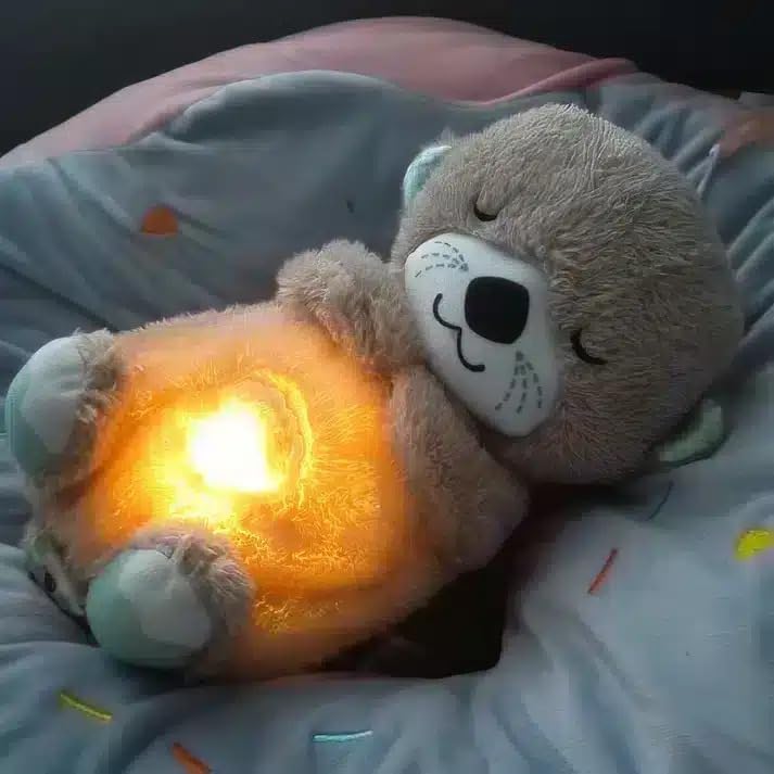 Breathing Teddy Bear Plush Otter with Rhythm Motion, Light & Music | Grey Comfort Toy for Stress Relief for Kids, Adults & Valentine’s Day