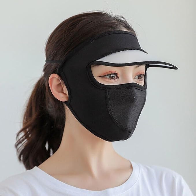 Summer Protection Women’s Cap Mask – UV Sun Protection, Foldable Scarf & Face Cover with Ice Silk Material, Breathable Sunscreen Shield for Outdoor Cycling & Activities, Multicolour