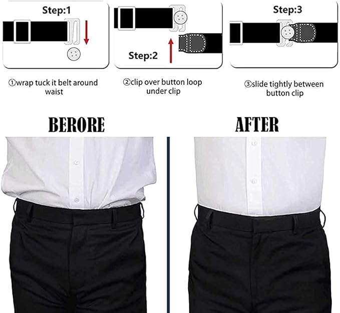 Advanced Tucker Shirt Stay Tuck in Adjustable Belt For Men And Women | Formal, Garter Elastic Strecheable Belt (Black)