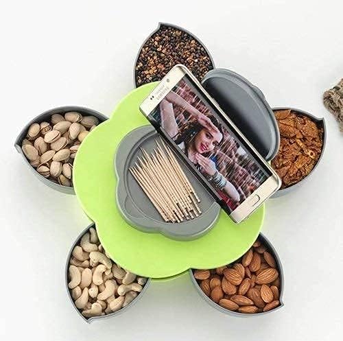 Single Layer Smart Candy Box | Rotating Snack Storage Box with Compartments | Multi-Compartment Organizer for Candy, Nuts, Snacks, Dry Fruits