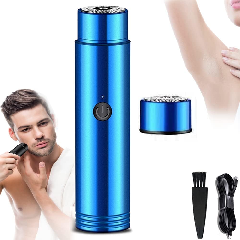 Mini Electric Shaver | Portable Pocket Beard Trimmer & Electric Razor for Men & Women | USB Rechargeable Multipurpose Hair Shaver for Travel & Home Use (Blue)