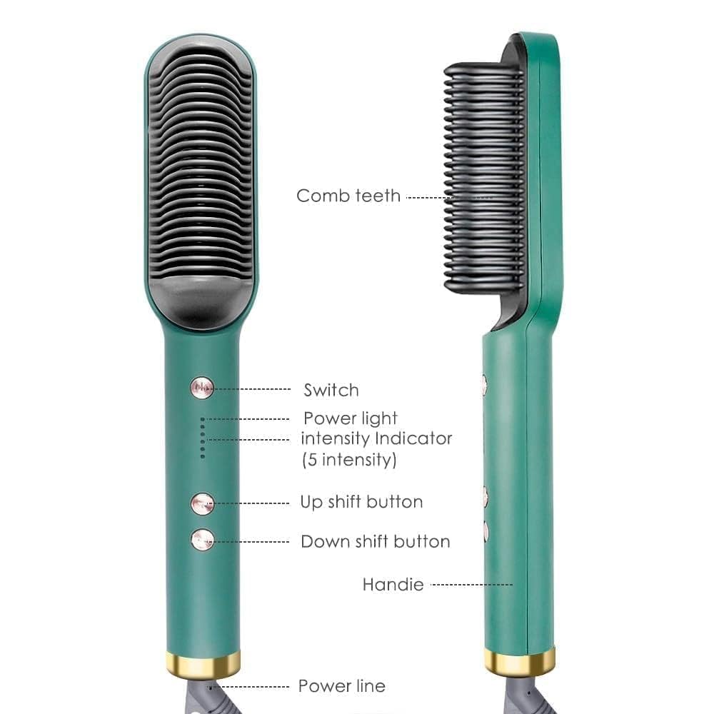 3-in-1 Ceramic Hair Straightening Brush for Women with 5 Heat Settings & 30-Second Fast Heating – Multicolored