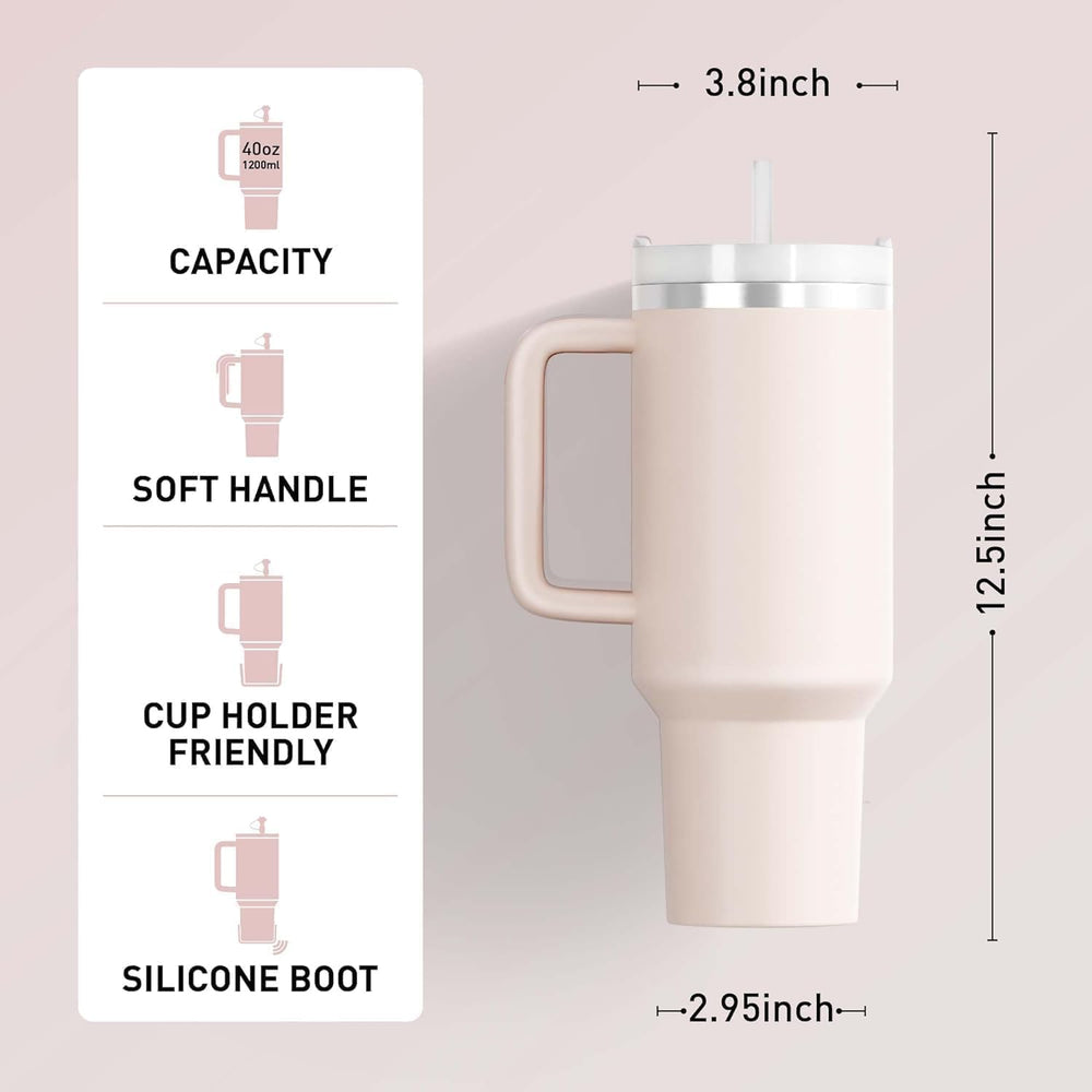 Stainless Steel Tumbler with Straw & Handle | Double Wall Insulated Travel Cup | Leak Proof Lid | Hot & Cold Beverage Mug for Home, Office & Car (Pink)