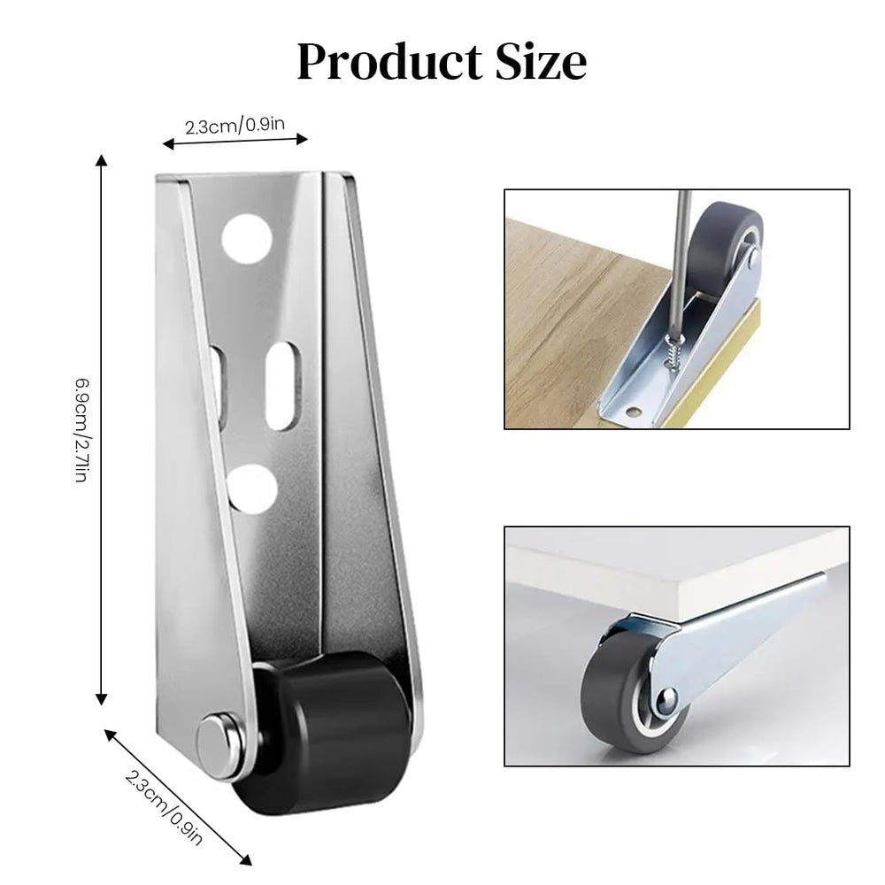 (4 Pcs) Heavy-Duty Rigid Caster Wheel for Wooden Doors – Durable Silent Rubber Roller with Metal L-Shaped Side Mount – Smooth & Quiet Operation for Sliding, Swing, Interior, Closet &Uneven Door
