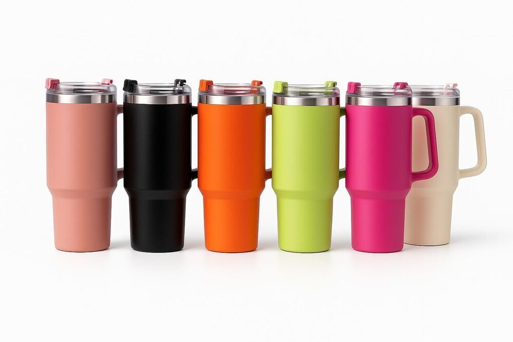 Stainless Steel Tumbler with Straw & Handle | Double Wall Insulated Travel Cup | Leak Proof Lid | Hot & Cold Beverage Mug for Home, Office & Car (Pink)