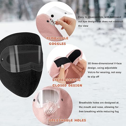 Unisex Full Face Mask Windproof and Sun Protection Washable Mask Warm Anti Fog Removable Eye Protection Screen Summer Keep Goggles Cycling and Bike Mask for Women and Men[ Black]