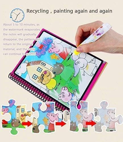 Magic Water Doodle with Magic Pen Painting Board for Children Education Drawing Pad Drawing Reusable Water-Reveal Activity Pad-Random Design Dry Book Water Coloring Book Multi color (Pack Of 4)