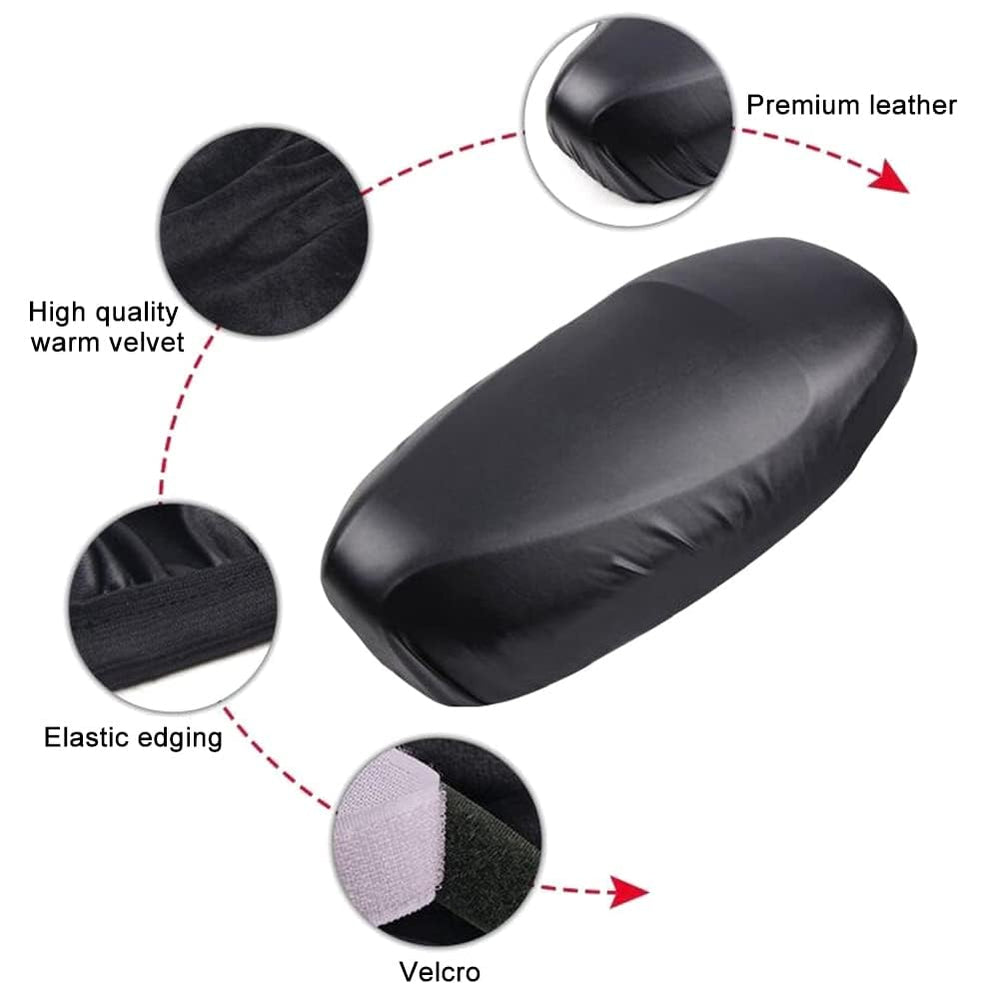 Universal Motorcycle Seat Cover PU Leather & 3D Mesh | Waterproof Breathable Scooter/Scooty Seat Cushion Cover | Removable Washable Motorbike Seat Protector (Black)