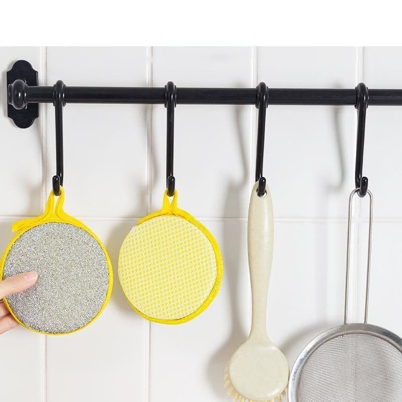 Non-Scratch Steel Wire Dish Scrubber with Soft Sponge, Double-Sided Round Cleaning Pad for Utensils, Plates, Pots, Kitchen Sink & Cookware (Pack of 5)
