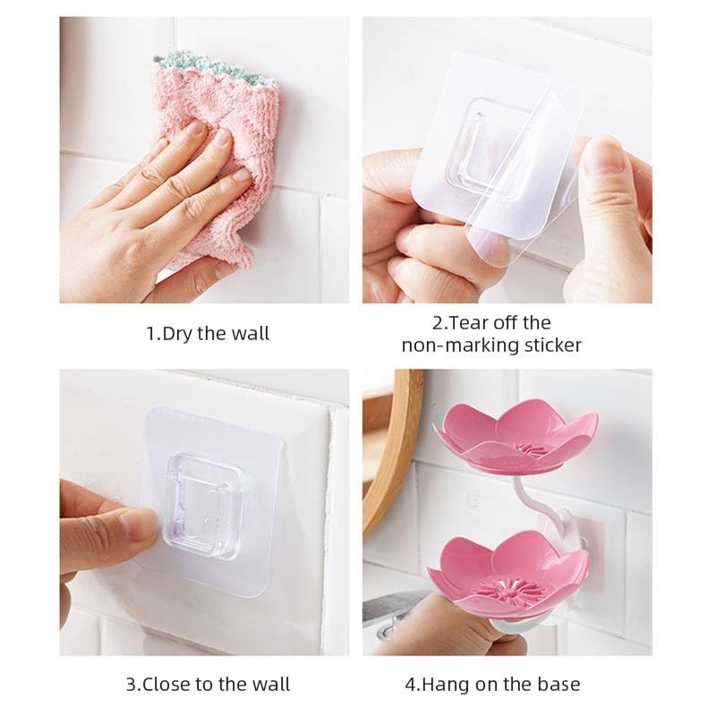 Lotus Flower Shape Soap Holder | Double Layer Drainable Soap Dish | Wall Mounted & Reusable | Adhesive Sticker Included | No-Soggy Soap Solution for Bathroom & Kitchen (Multi-2 pcs)