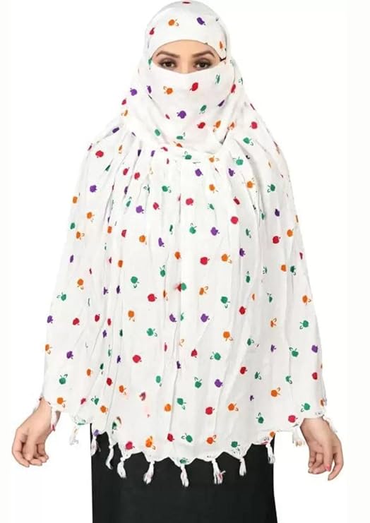Cotton Long Scarf Cum Mask scarves Usable for vehicle Driver | White Printed Design | Universal Size | For Girl & Women | Breathable Sun Protection Light Weight