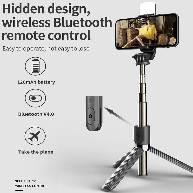 Q07 3-in-1 Bluetooth Selfie Stick Tripod with Integrated LED Fill Light – Wireless Remote Control, 360° Rotation, Foldable & Extendable Monopod for All Smartphones