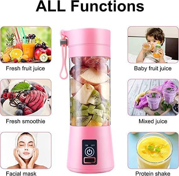 Portable 6-Blade USB Rechargeable Juicer Blender (380ml) – Personal Smoothie & Shake Maker