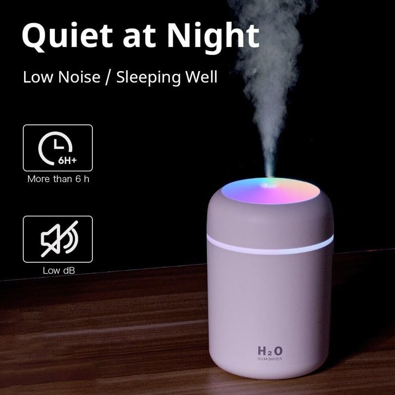 Humidifier With Colorful Light For Room, Bedroom, Office, Car (Grey), 300 ML