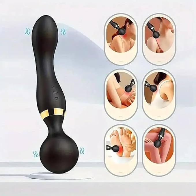 Dual Head Sports Massager – 8 Speeds, 20 Vibration Patterns, 360° Rotating Massage Stick – Waterproof, Rechargeable Body Massager for Deep Tissue Pain Relief And Relaxation (Black)