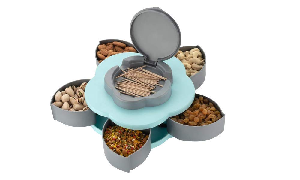 Single Layer Smart Candy Box | Rotating Snack Storage Box with Compartments | Multi-Compartment Organizer for Candy, Nuts, Snacks, Dry Fruits