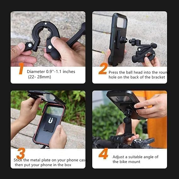 Waterproof Bike Mobile Phone Holder for Handlebar, 360° Rotatable Touch Screen Phone Mount, IPX6 Rainproof Case for 4.7–7.2 Inch Smartphones, Universal Motorcycle & Bicycle Mobile Stand (Black)