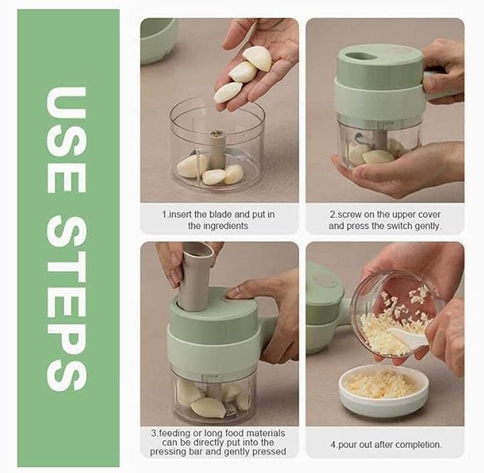 4-in-1 Electric Choppers - Multi-Function Food Processor, Mini Chopper, Garlic Masher, Slicer & Dicer - Compact Kitchen Gadget, Electric Mini Chopper, Vegetable Chopper, 250ml Bowl Capacity