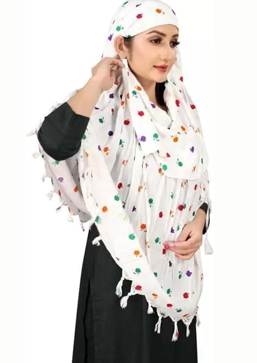 Cotton Long Scarf Cum Mask scarves Usable for vehicle Driver | White Printed Design | Universal Size | For Girl & Women | Breathable Sun Protection Light Weight