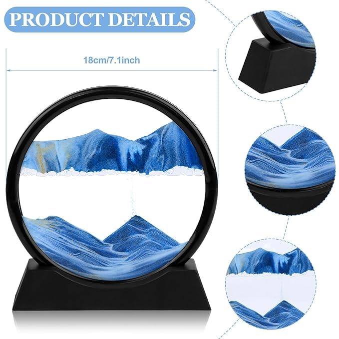 Moving Sand Art Picture Glass Liquid Painting 3D Natural Landscape showpieces for Home Decor Antique Gifts for Kids Office Desktop Decoration Desk Table Decorative Items (Deep Sea Blue)