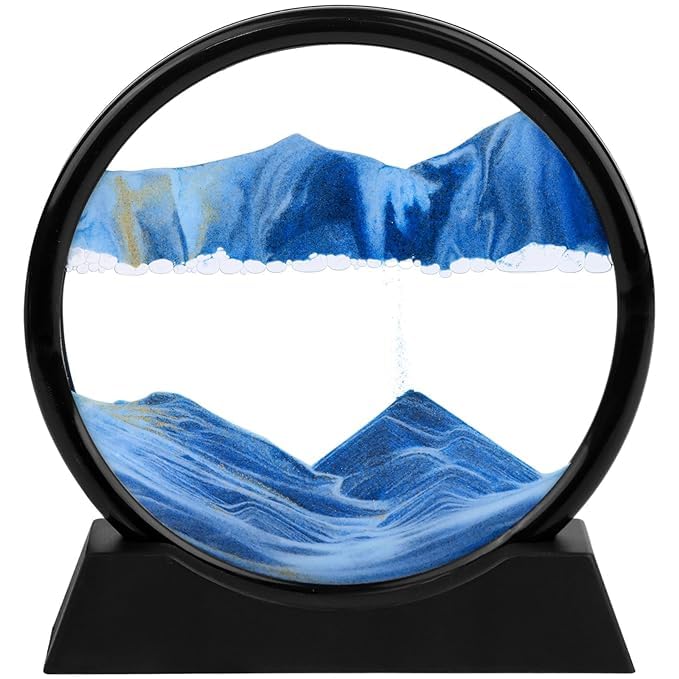 Moving Sand Art Picture Glass Liquid Painting 3D Natural Landscape showpieces for Home Decor Antique Gifts for Kids Office Desktop Decoration Desk Table Decorative Items (Deep Sea Blue)