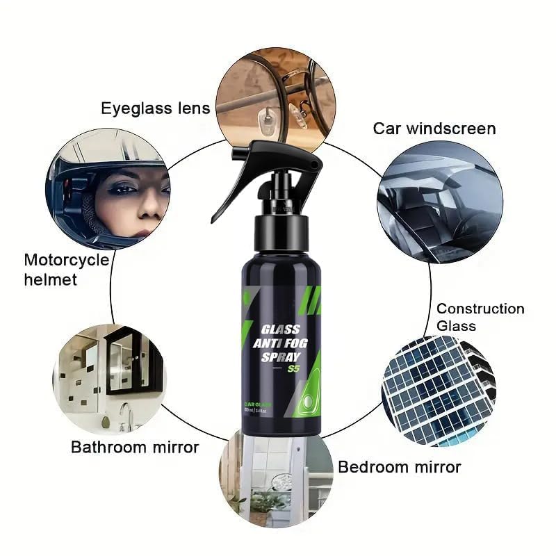 Glass Anti Fog Spray 100ml | Hydrophobic Self-Cleaning Solution for Car Windshield, Helmet Visor, Mirrors & Eyeglass Lenses | Clear Vision & Water Repellent Protection