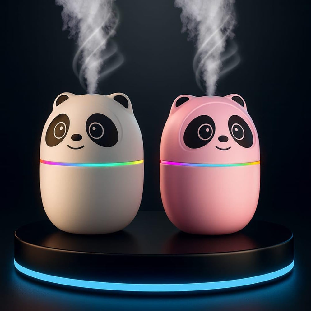 Panda Cool Mist Humidifier & Essential Oil Aroma Diffuser – Ultrasonic Quiet Air Humidifier for Room, Office, Car & Baby | Portable Moisture & Relaxing Night Light for Home (Panda) Multicolor