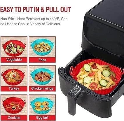 6 pcs. Reusable Air Fryer Silicone Pot Liners | Non-Stick Heat-Resistant Basket Baking Trays | Airfryer Oven Accessories | Dishwasher Safe | Multicolor | (Pack of 1)