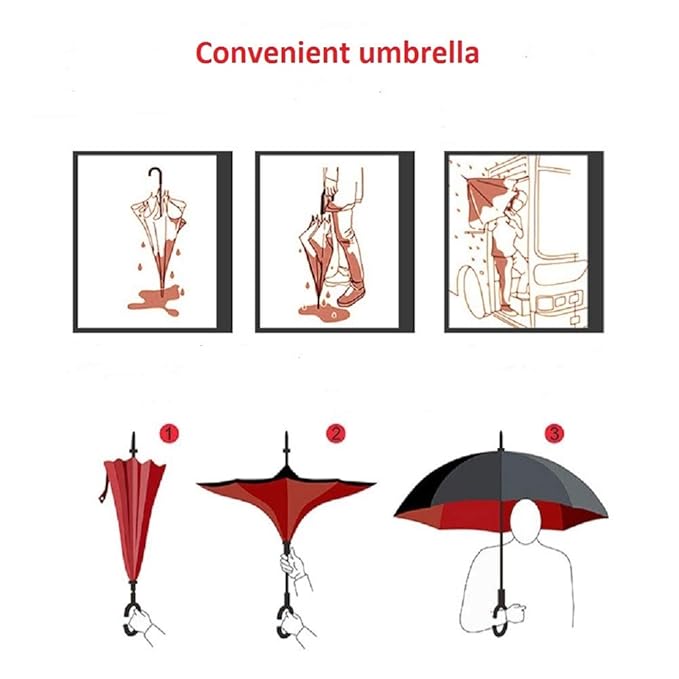 Inverted Umbrella, Anti-UV Double Layer Windproof Umbrella, Hands Free Handle C-Shaped Umbrella
