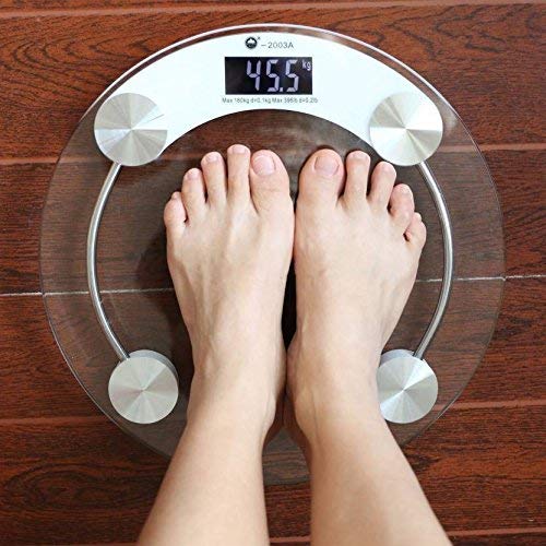 Digital Glass Weight Machine For Body Weight Round Personal Weighing Scale For Home Use Bathroom Weighing Machine (Transparent), 180 Kilograms