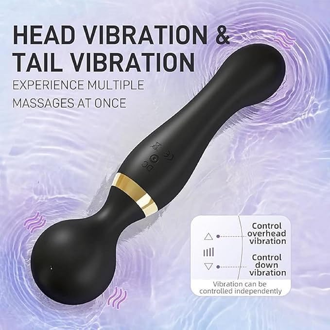 Dual Head Sports Massager – 8 Speeds, 20 Vibration Patterns, 360° Rotating Massage Stick – Waterproof, Rechargeable Body Massager for Deep Tissue Pain Relief And Relaxation (Black)