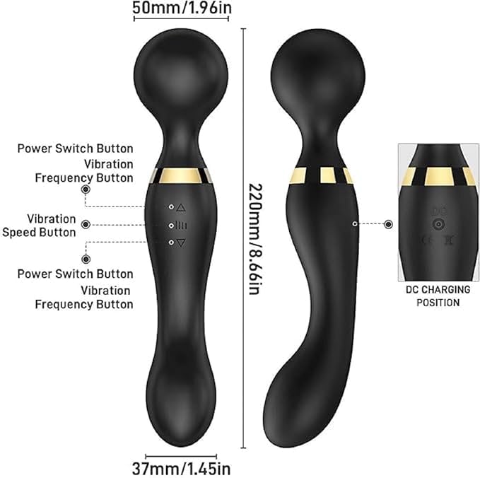 Dual Head Sports Massager – 8 Speeds, 20 Vibration Patterns, 360° Rotating Massage Stick – Waterproof, Rechargeable Body Massager for Deep Tissue Pain Relief And Relaxation (Black)