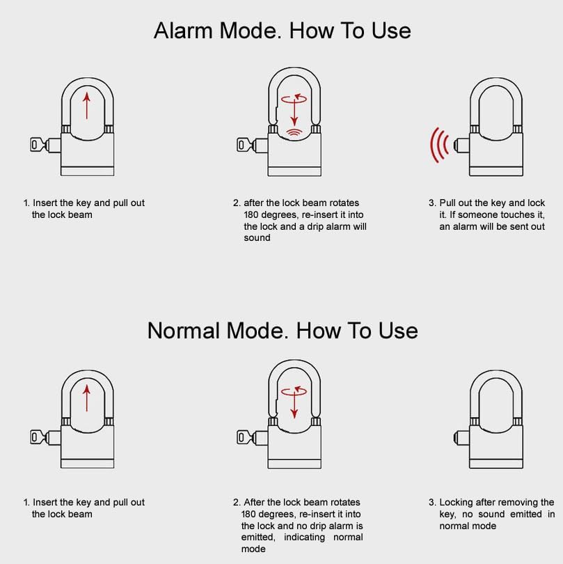 Alarm Security Lock with Motion Sensor Siren and 3 Keys, Metallic Finish for Home Safety Anti Theft System for Home, Office Door and Bikes (Motion Sensing Siren Locks, Metal, Black)