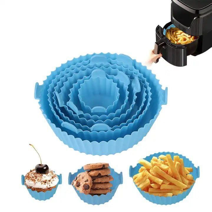 6 pcs. Reusable Air Fryer Silicone Pot Liners | Non-Stick Heat-Resistant Basket Baking Trays | Airfryer Oven Accessories | Dishwasher Safe | Multicolor | (Pack of 1)