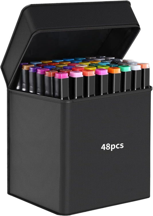 Alcohol Markers Sketch Pen Set Dual Tip Brush Pens Art Markers for Drawing 48 Color Dual Tip Art Markers Set Chisel & Fine Colour Marker Set Alcohol Based Markers Sketch Marker Drawing Marker