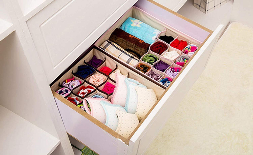 Innerwear Organizer 16+1 Compartment Non-Smell Non Woven Foldable Fabric Storage Box For Closet (Blue Polka Dot),Clothing