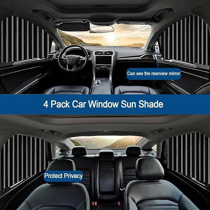 4pcs Magnetic Car Window Curtains, Car Window Sun Shade Protector - Car Sun Shade Protector Window, Car Side Window Privacy Cover, Car Curtain Window Slider, Removable - Keeps Cooler Screen