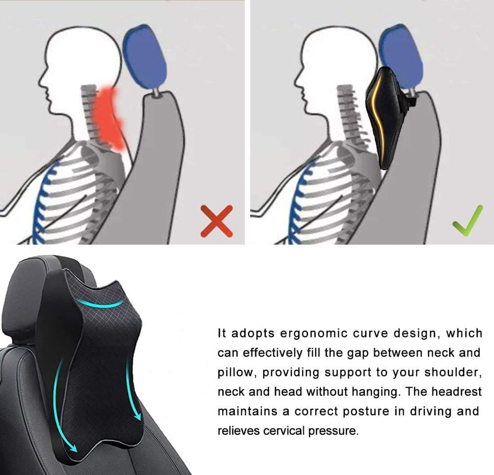 Car Seat Neck Pillows - Car Headrest Pillow - Car Neck Support - Memory Foam - Soft, Breathable & Ergonomic Design - Ideal for Neck Pain Relieve & Cervical Support