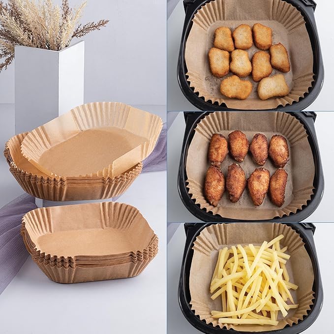 100 PCS Air Fryer Paper Sheets 8 Inch | Disposable Non-Stick Oil Proof Parchment Liners for Air Fryer, Microwave, Baking & Cooking