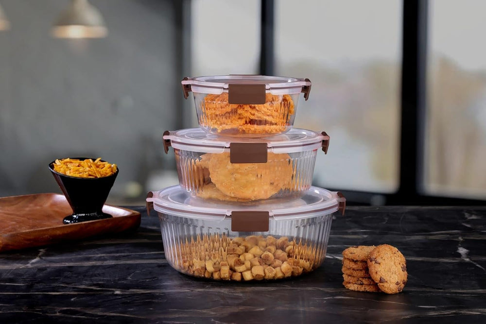 3 Pcs Fridge Storage Container - BPA Free Plastic Kitchen Storage Box for Grains, Dry Fruits, Snacks, Vegetables, Airtight Fresh Keeper Containers Set (700ml, 1200ml, 1800ml)