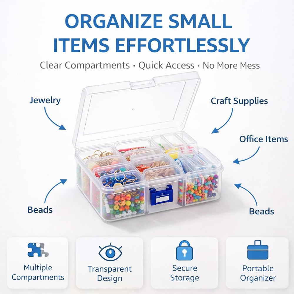 14 PCS Multipurpose Plastic Jewellery Storage Box | Transparent Bead & Ring Organizer | Portable Craft, Pills & Accessories Storage Case