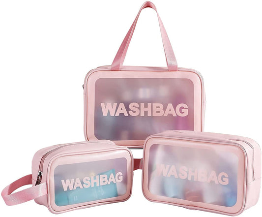 Pvc Clear Makeup Pouch Set, Cosmetic Organizer Bag for Women and Girls Travel Waterproof Toiletry Storage Kit (Set of 3 Light Pink)