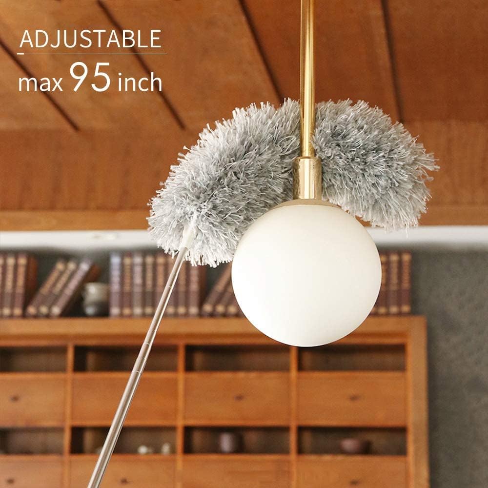Microfiber Feather Duster Bendable & Extendable Fan Cleaning Duster with 100 inches Expandable Pole Handle Washable Duster for High Ceiling Fans,Window Blinds, Furniture (Standard)