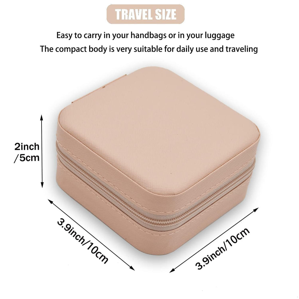 Mini Jewellery Travel Case, PU Leather Organizer Box, Small Portable Jewellery Storage Holder for Womens Rings Earrings Necklaces (Peach-PU Leather Box) (Peach)