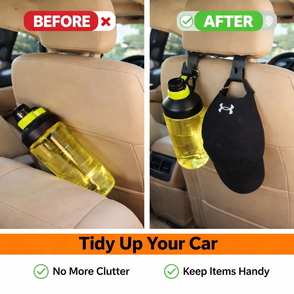 Car Backrest Hanger with Headrest Support Stand 4 Pcs – Sturdy Stance Hook for Neck & Back Support for Drivers, Multi-Purpose Seat Hanger for Bags & Clothes, Improves Posture & Driving Comfort
