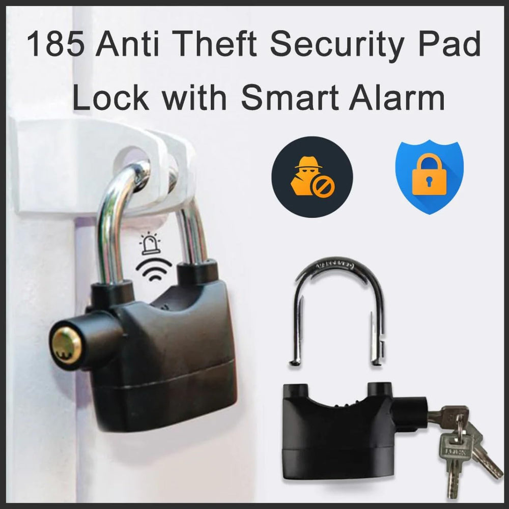 Alarm Security Lock with Motion Sensor Siren and 3 Keys, Metallic Finish for Home Safety Anti Theft System for Home, Office Door and Bikes (Motion Sensing Siren Locks, Metal, Black)