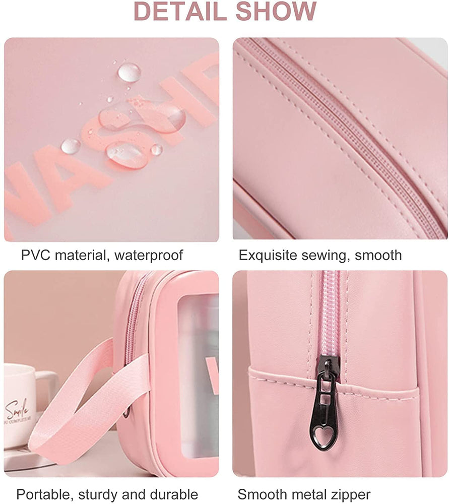 Pvc Clear Makeup Pouch Set, Cosmetic Organizer Bag for Women and Girls Travel Waterproof Toiletry Storage Kit (Set of 3 Light Pink)