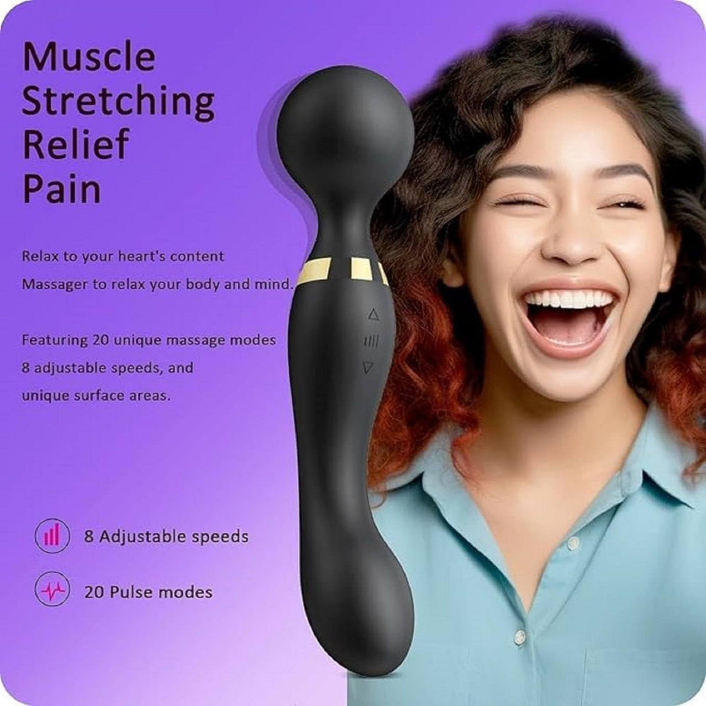Dual Head Sports Massager – 8 Speeds, 20 Vibration Patterns, 360° Rotating Massage Stick – Waterproof, Rechargeable Body Massager for Deep Tissue Pain Relief And Relaxation (Black)