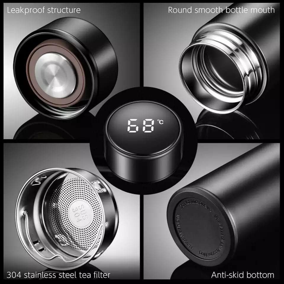 500ml Hot & Cold Smart LED Temperature Display Water Bottle, Double Wall Vacuum Insulated Flask, Food Grade SUS304 Stainless Steel Bottle